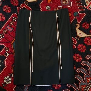 Rebecca Taylor Black 100% wool Pencil Skirt- trimmed with pink satin ribbon EUC
